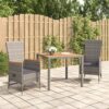 vidaXL Garden Dining Set 3 Piece Outdoor Dining Set Chair and Table Armchair Patio Dinner Table and Chair Grey Poly Rattan and Solid Wood Acacia