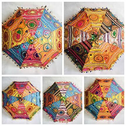 Bazzaree 5 Wholesale Indian Cotton Parasol Umbrella, Multi, 24 Inch, BUM05