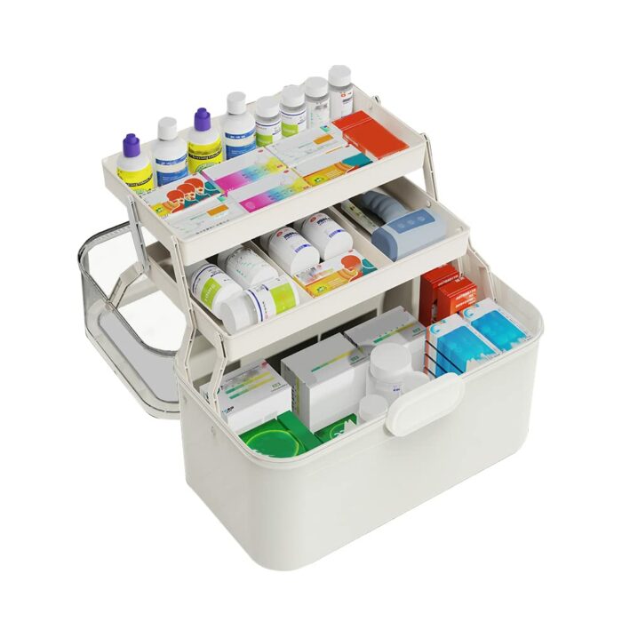 LIKEUDO 28 * 17 * 15cm White Portable First Aid Medicine Storage Box 3 Layer Medicine Cabinet Organizer Household Medicine Storage Box Medication