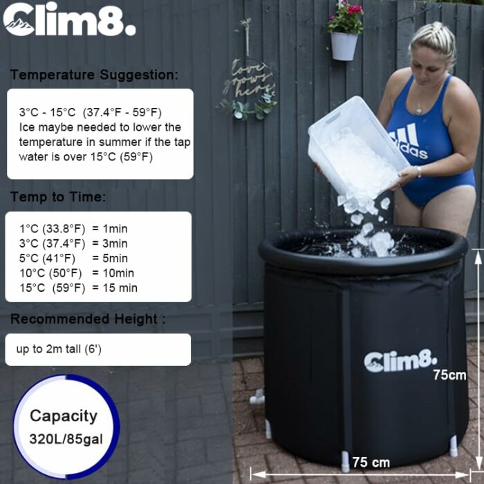Ice Bath Tub Outdoor for Recovery: 75cm Freestanding Cold Plunge Pool with Lid,Portable Ice Tub Barrel Cold Therapy Bath for Athletes Wim Hof and