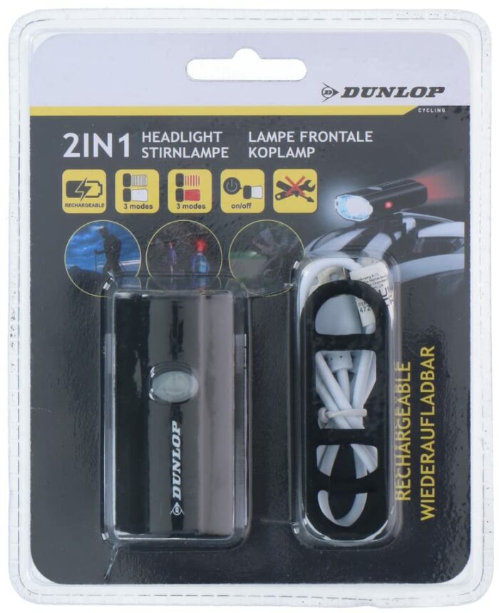 Dunlop Helmet Lamp - Rechargeable Includes Cable - Red/White Light - 3 Colour Modes - Easy to Assemble