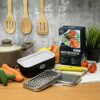 Cheese Grater with Container and Lid & Peeler Set - Vegetable Fruit Multi-Function Stainless Steel Kitchen Utensil Kit with Black Food Plastic St