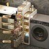 Bathroom Floor Cabinet Storage, Slim Toilet Paper Storage Cabinet with Clear Drawers and Casters, Large Capacity Narrow Vertical Dresser Tower fo