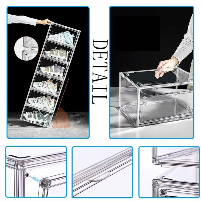 MECC 6 Pack Shoe Boxes, 360° Clear Transparent Stackable Shoe Box with Lids，14.5x11x7.8in Acrylic Sneaker Storage Organizer,Large Display Case Co