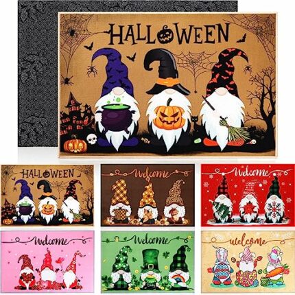 Geelin 6 Pcs Halloween Gnome Welcome Mats Thanksgiving Christmas Greeting Front Porch Rugs 16 x 24 Inch St. Patrick's Day Easter Gnome Door Mat D