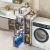Bathroom Floor Cabinet Narrow Tall Slim Storage Tower, Sturdy Frame Narrow Toilet Paper Storage Cabinet with Clear Drawers and Casters for Small