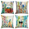 Artscope Set of 4 Waterproof Cushion Covers 45x45cm, Decorative Flamingo and Pink Flowers Pattern Throw Pillow Covers, Perfect to Outdoor Patio G