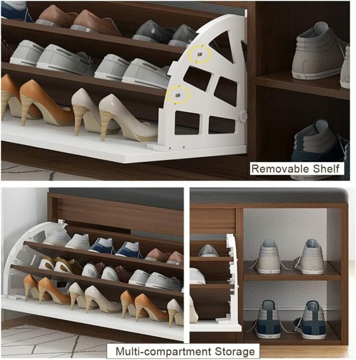 Shoe Storage Bench, Storage Bench With Cushion, Shoe Rack With Seat 3 Compartments, Hallway Bench For Living Room Lounge Hallway Bedroom, Self-As