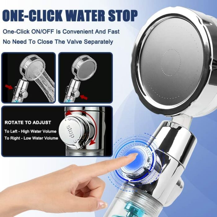 Shower Head and Hose 2M, Universal Shower Heads to Increase High Pressure, Handheld Shower Head with Twin Turbo Fan/Pause Switch/360° Rotating, W