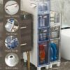 5-Tier Narrow Bathroom Floor Cabinet, Slim Toilet Storage Cabinet Storage Tower with Clear Drawers and Casters, Sturdy Narrow Dresser Tower for B