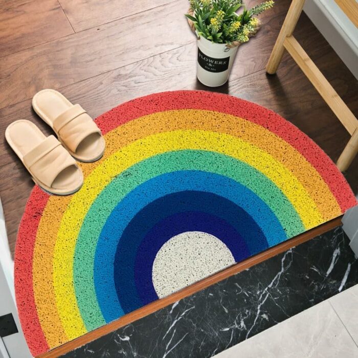 Qulable Rainbow Doormat Welcome Door Mat Non-Slip Floor Front Doormat Half Round Pet Area Rug Rainbow Door Mat Outdoor Resist Dirt Rug(15.7 * 31.