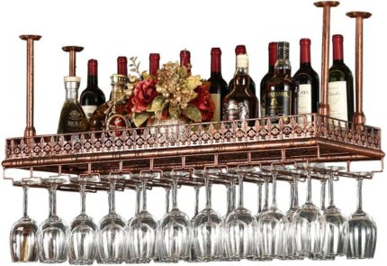 Wine racks Ceiling-Type Wine Holder/Adjustable Wine Bottle Holder Hanging Goblet Wine Glass Racks/Vintage Home Decor Racks Cafe Metal Iron Shelf