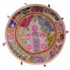 Stylo Culture 22" Living Room Pouffe Footstool Pouf Cover Indian Ethnic Cotton Patchwork Embroidered Ottoman Stool Pouf Cover Beige Floral Ottoma