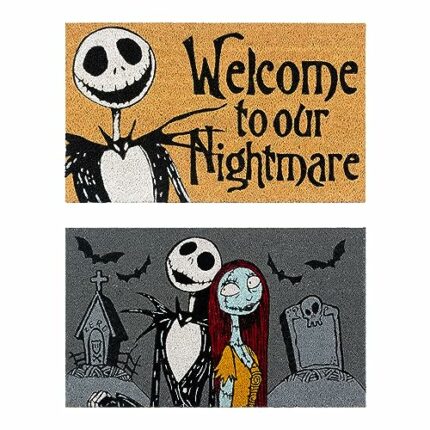 Gertmenian Nightmare Before Christmas Coir Mat (2-Pack), Indoor Outdoor Welcome Mats for Front and Back Door, Home Entrance, and Garage, Home Dec