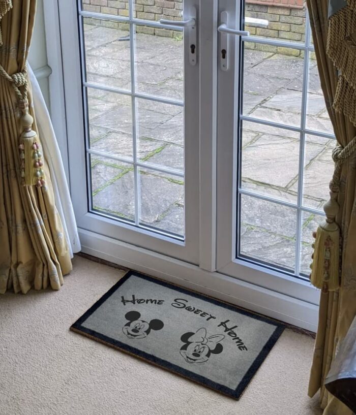 Engraved Door Mat Disney Range 40cm x 70cm Internal HOME SWEET HOME MICKEY & MINNIE (Light Grey)