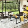 WALNUT 4PCS Patio Furniture Conversation Set Sofa Loveseat Armrest Garden Deck