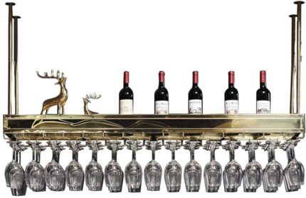 SUCHETA Wine Rack European Wine Glass Rack Adjustable Hanging Wine Bottle Holder Double Storage Stainless Steel Wine Holder Stemware Holder With