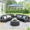 WALNUT 6 Pieces Outdoor Sectional Half Round Patio Rattan Sofa Set, PE Wicker Conversation Furniture Set