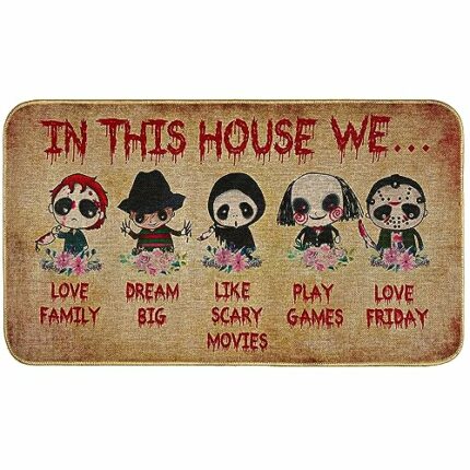 AnyDesign Horror Movie Character Doormat Cartoon Halloween Front Door Mat with Anti-Slip Rubber Back Scary Character Floor Mat Rug for Halloween