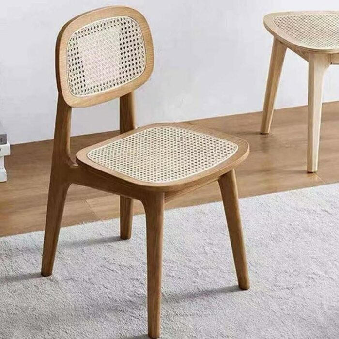 WALNUT Solid Wood Dining Room Chairs Household Rattan Woven Chair With Backrest Simplicity Durable