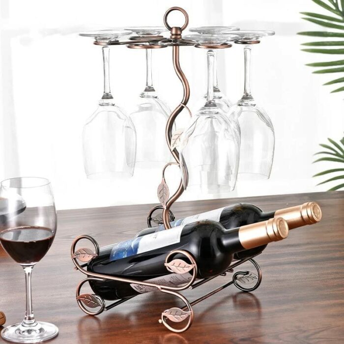 LUKEO European Double Bottle 6Cups Wind Rack Leaf G-Shaped Cup Holder Goblet Wine Storage Basket Bar Family Wine Tools