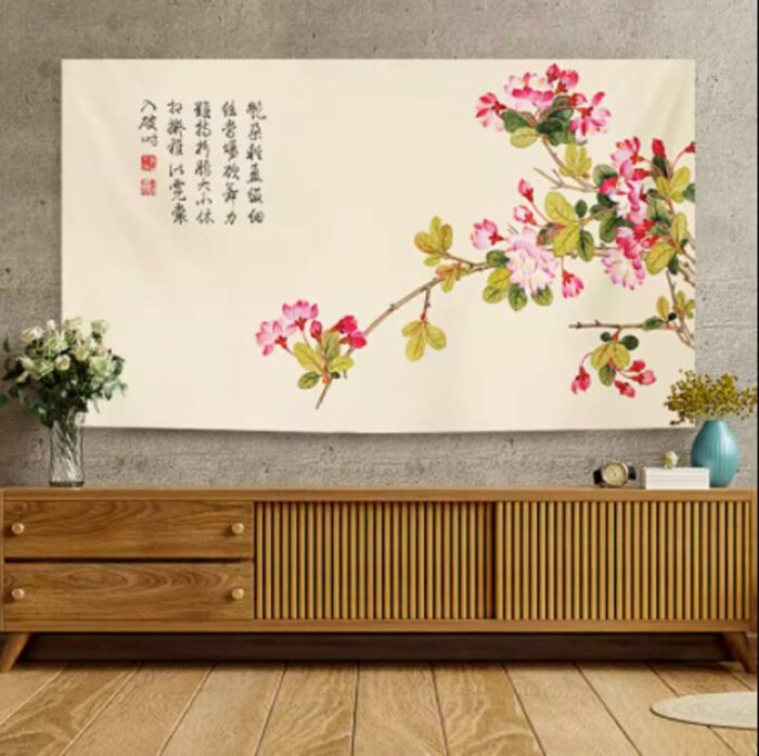 Qvo Chinese Style Flower TV Cover 55/75 Inch TV Cloth TV Cover Hanging TV Dust Cover/curved TV Cover/wall Mounted Monitor Dust Cover,Home Decorat