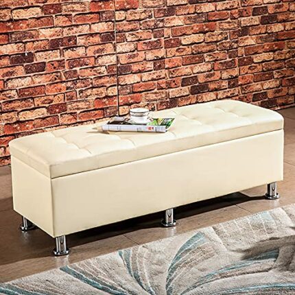 Rectangle Storage Bench Entryway Shoe Bench,Faux Leather Upholstered Sofa Footrest Storage,Modern Living Room Bedroom Benches Toy Chest-K 100x40x