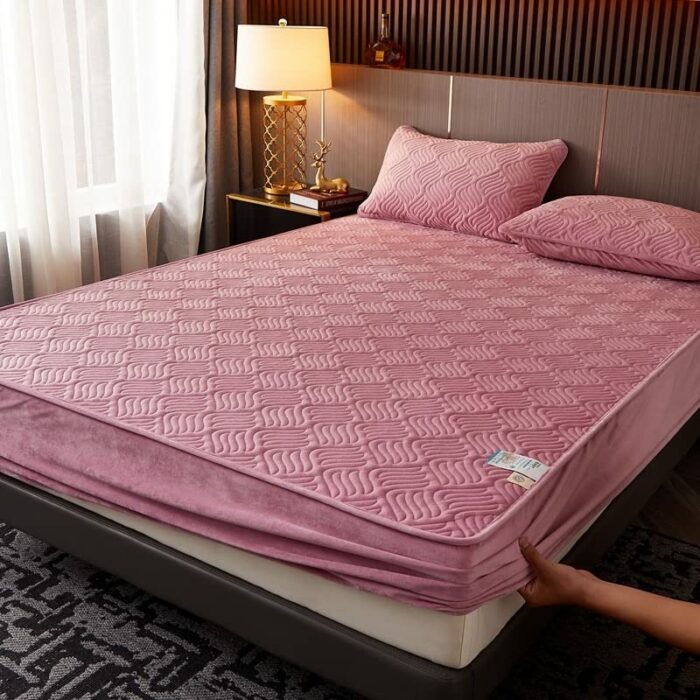 Extra Deep Pocket Fitted Sheet Flannel Sheet Set Solid Color Milk Fleece Mattress Pad Cover Dustproof mattress cover for Bedroom Apartment (Color