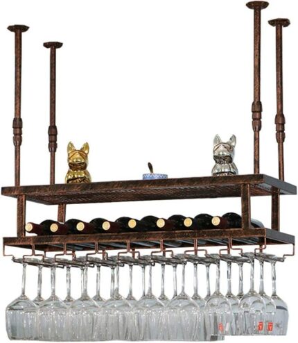 Wine racks Ceiling-Type Wine Holder/Adjustable Wall Mounted Wine Bottle Holder Hanging Wine Glass Racks/Goblet Stemware Racks/Vintage Home Decor