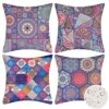 Velvhom Outdoor Waterproof Cushion Covers 50 x 50cm Modern Ethnic Pillowcase Mandala Floral 4 Pack Throw Pillow Cover Abstract Art Hippy Cushion
