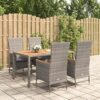 vidaXL Garden Dining Set 5 Piece Outdoor Dining Set Chair and Table Armchair Patio Dinner Table and Chair Grey Poly Rattan and Solid Wood Acacia