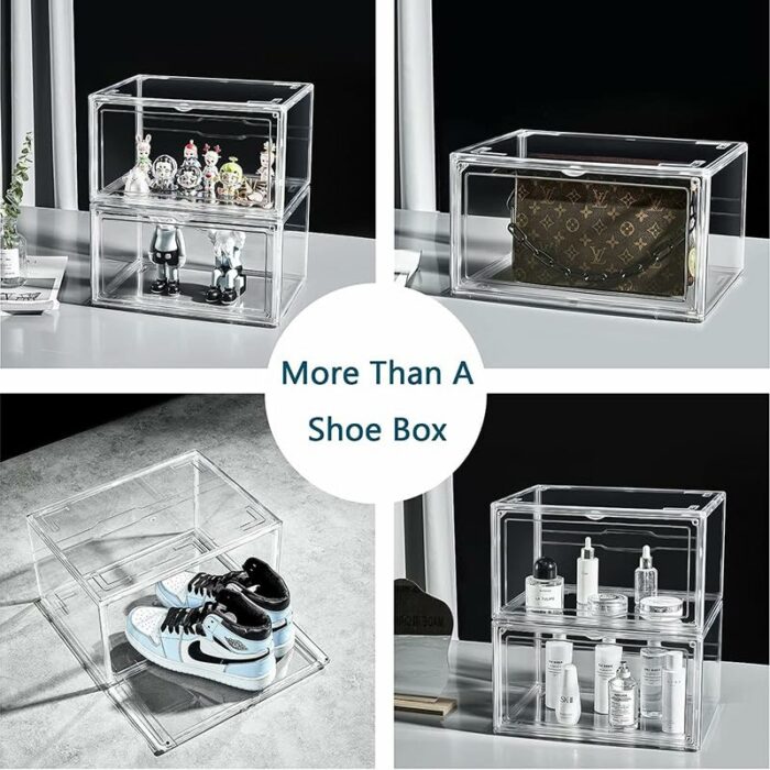 MECC 6 Pack Shoe Boxes, 360° Clear Transparent Stackable Shoe Box with Lids，14.5x11x7.8in Acrylic Sneaker Storage Organizer,Large Display Case Co