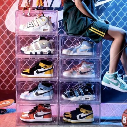 BoxLux Large Magnetic Shoe Organizer 10 Pack Storage Boxes for Closet, Fit Size 14, Clear Plastic Stackable Sneaker Containers Bins with Lids, Sh