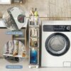 Bathroom Floor Cabinet Narrow Tall Slim Storage Tower, Sturdy Frame Narrow Toilet Paper Storage Cabinet with Clear Drawers and Casters for Small