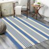 Blue Striped Outdoor Rug, 3'x5' Cotton Hand-Woven Reversible Area Rug Fall Front Porch Rug Washable Front Door Mat Welcome Layered Halloween Door