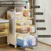 9''W Small Bathroom Storage Cabinet, 4 Tier Narrow Bathroom Floor Cabinet Large Capacity with Plastic Drawers and Casters Slim Toilet Paper Stora