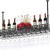 Wine racks Home/Bar Retro Metal Vintage with Glass Holder, Wall Mounted Hanging Wine Bottle Holder, Adjustable Industry Wine Shelf, for Cabinet B