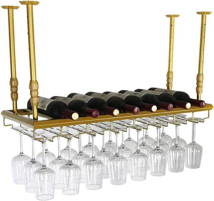 Wine racks Hanging Gold Metal Retro Wall Mounted Wine Champagne Glass Goblets Stemware Rack Holder, 60/80/100/120cm x 30cm