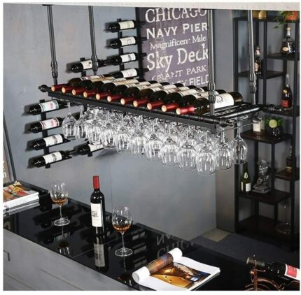 EMISOO Hanging wine bottle rack decoration,Wine rack wine glass rack, upside down home bar creative goblet rack (Color : Black, Size : 80 * 30cm)