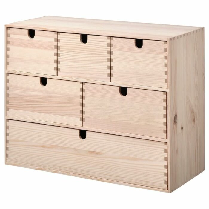 FAKHRI MOPPE Mini chest of drawers, pine, 42x18x32 cm, Home Office Wooden Desk Storage Organizer Box with 6 Drawers