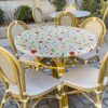 Waterproof Round Elastic Edged Tablecloth, Red Flower 90-110cm Fitted Flannel Backed Table Cover Stain Resistant Oil-proof PVC Wipeable Table Pro