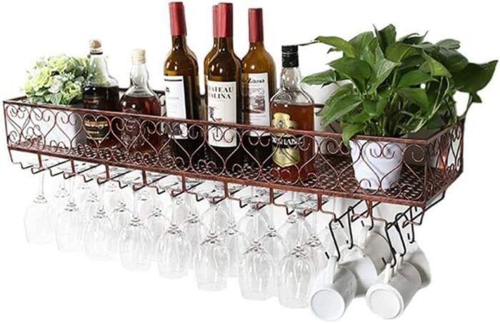 Wine Racks Wall Holder, Wine Storage Organizer Rack Wine Glass Holder Metal Vintage Rustic Wine Bottle Holder Wine Cabinet, Wall Shelf Storage Or