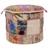 Stylo Culture 22" Living Room Pouffe Footstool Pouf Cover Indian Ethnic Cotton Patchwork Embroidered Ottoman Stool Pouf Cover Beige Floral Ottoma