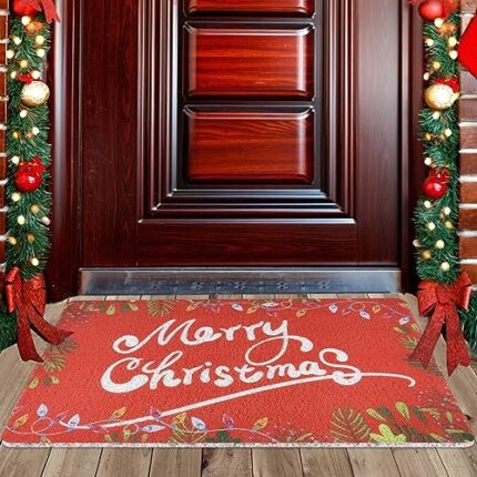 Christmas Door Mat, 50 x 80 cm Merry Christmas Welcome Mat for Front Door, Anti-slip Dirt Trapper Christmas Floor Mat for Kitchen Bathroom Outdoo