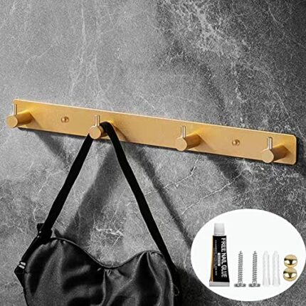 TRAMILY Coat Hooks Wall Mounted - 4 Coat Hooks for Hats Clothes Towel, Metal Wall Coat Racks for Home, Bathroom, Bedroom Included Adhesive & Scre