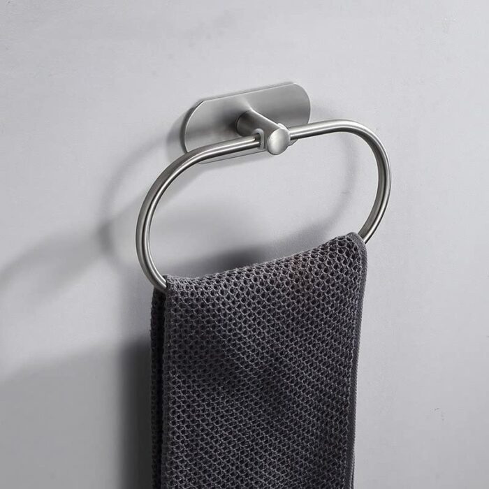 Juliyeh Self-Adhesive Towel Ring Stainless Steel Oval Towel Hook Towel Holder Wall Mounted Bathroom Accessories 2 kg Load (Silver)