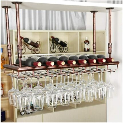 EMISOO Creative wine rack,Bar counter wine rack, wine glass rack, wine glass rackHanging upside down goblet rack (Color : Brown, Size : 120 * 30c