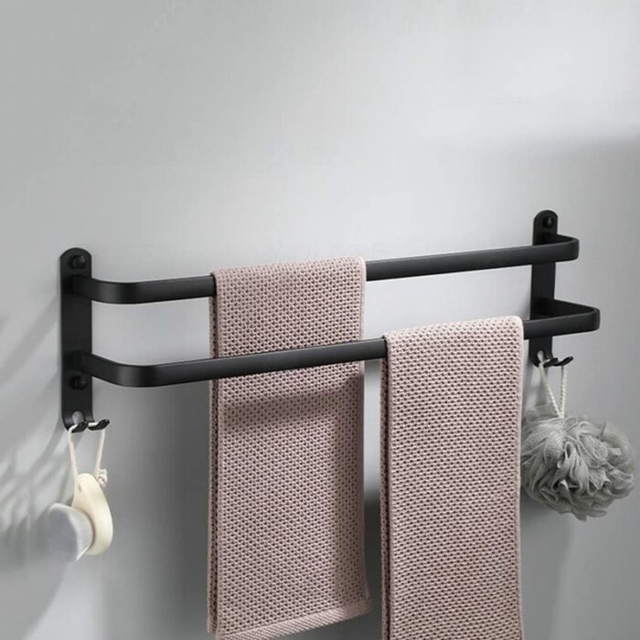 ZTTTD Towel Rack BathroomCollect Holder Wall Mounted Aluminum Multilayer Layer Wiht Hook Toilet Room Rod (Color : Svart, Size : C50cm)