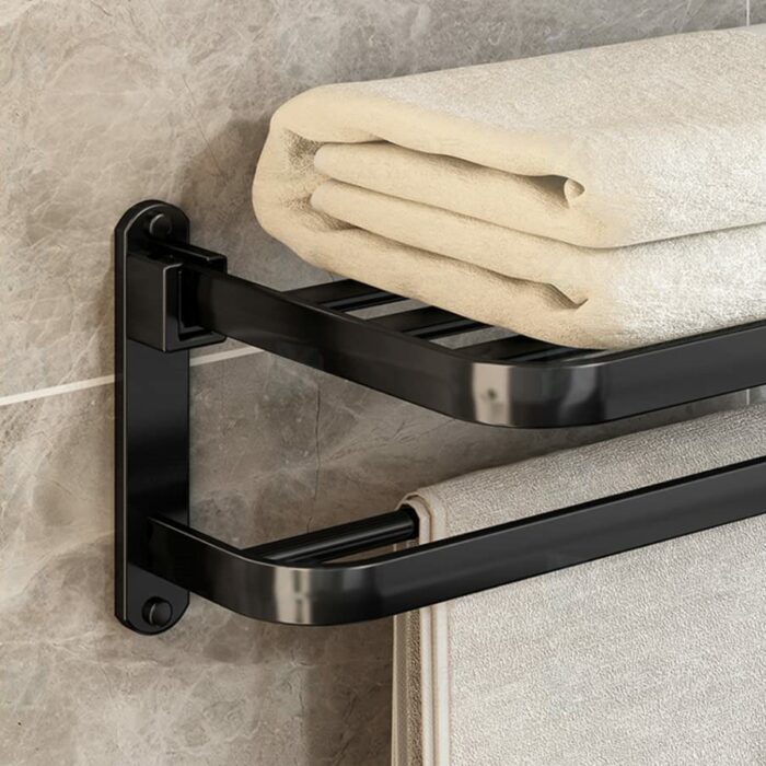 BYONGCHO Towel Rack for Bathroom and Lavatory, Towel Holder 24 inches Towel Shelf Wall Mount with Two Towel Bars Foldable Towel Holder, Bathroom