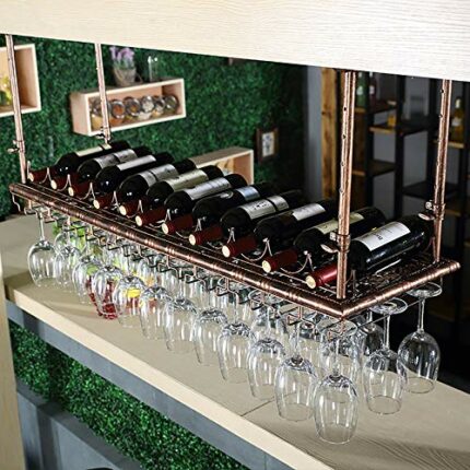 Ceiling Wine Rack, Vintage Bar Floating Shelf, Hanging Bar Glass Rack, Bottle Holder Upside Down Stemware Goblet, Display Stand For Bars Restaura